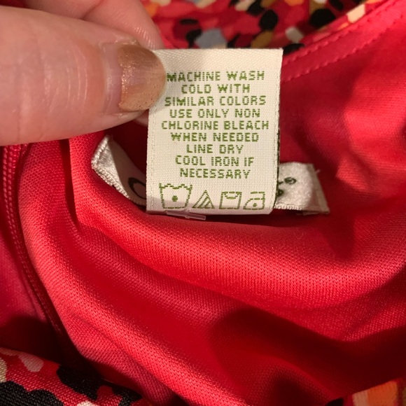 Orvis size 6 ruched fit and flare abstract art print dress pink coral midi - Picture 5 of 6